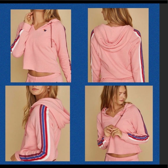 *RARE* Aviator Nation Raw Edge Crop Hoodie Size L - Picture 2 of 7